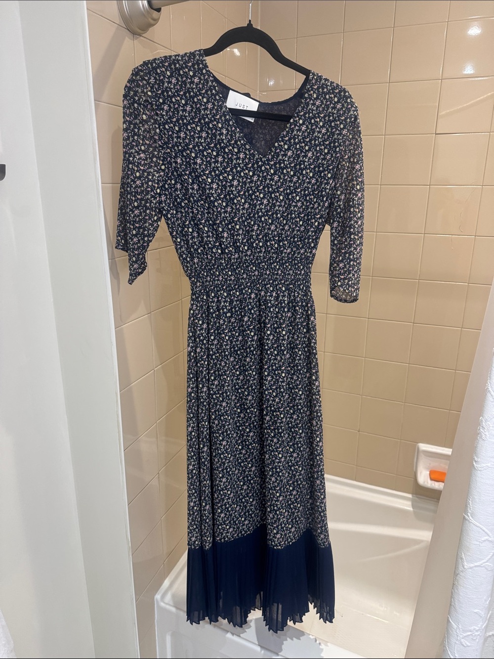 Just Navy Floral Pleated Hem Midi Dress